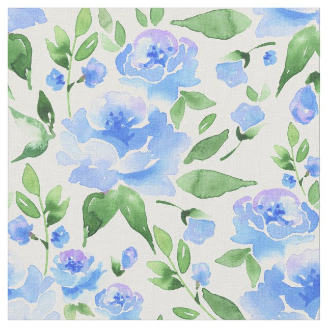 Watercolor blue flowers fabric (Close Up)