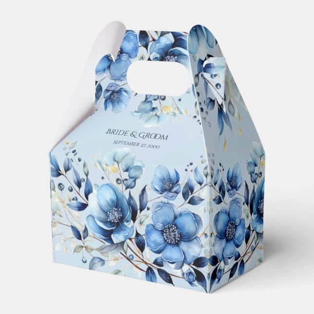 Watercolor Blue Flowers Favour Box (Front Side)