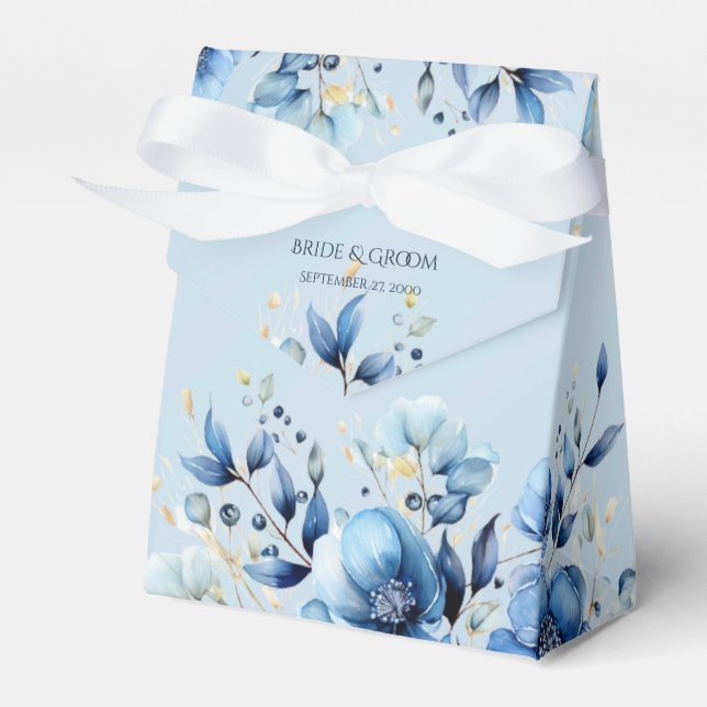 Watercolor Blue Flowers Favour Box (Front Side)