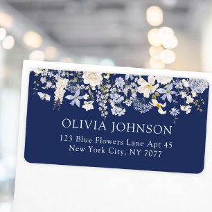 Watercolor Blue Flowers Floral Return Address Label