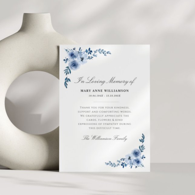 watercolor blue flowers funeral thank you card (Creator Uploaded)