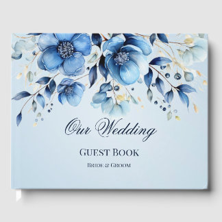 Watercolor Blue Flowers Guest Book