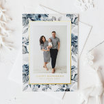 Watercolor Blue Flowers Happy Hanukkah Photo Foil Holiday Card<br><div class="desc">Happy Hanukkah! Send warm holiday greetings to your family and friends with this customisable gold foil Hanukkah card. It features a watercolour pattern of blue flowers. Personalise this watercolour photo Hanukkah card by adding your details. This botanical Hanukkah card is available in a variety of cardstock.</div>
