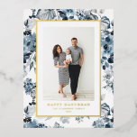 Watercolor Blue Flowers Happy Hanukkah Photo Foil Holiday Postcard<br><div class="desc">Happy Hanukkah! Send warm holiday greetings to your family and friends with this customisable gold foil Hanukkah postcard. It features watercolour pattern of blue flowers. Personalise this photo Hanukkah postcard by adding your details. This botanical Hanukkah postcard is available in a variety of cardstock.</div>