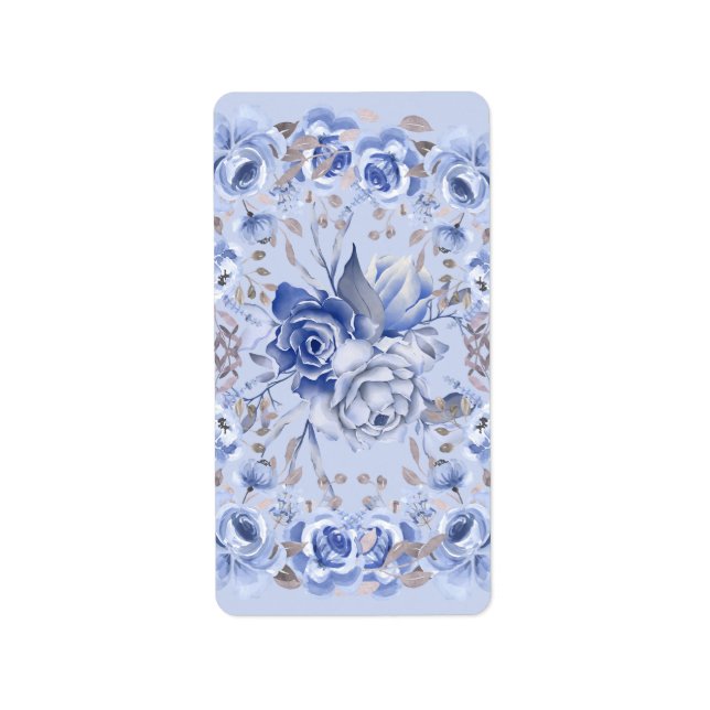 Watercolor Blue Flowers Label (Front)