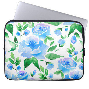 Watercolor blue flowers laptop sleeve