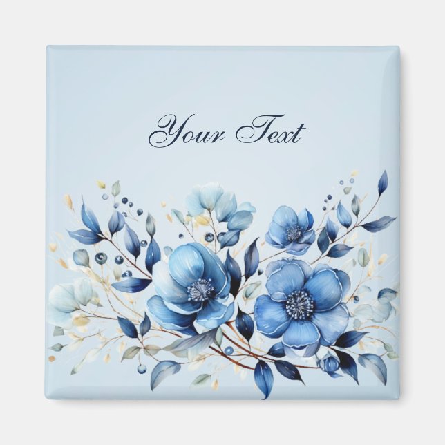 Watercolor Blue Flowers Magnet (Front)