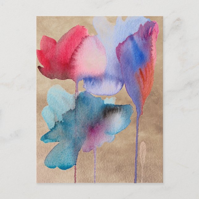 Watercolor blue flowers modern floral design postcard (Front)