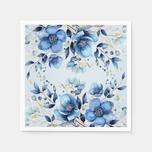 Watercolor Blue Flowers Napkins (Front)