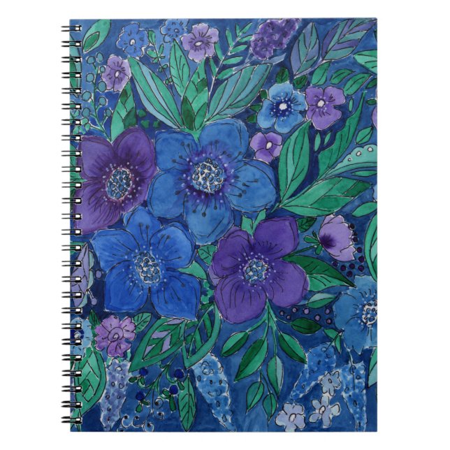 watercolor, blue flowers notebook (Front)