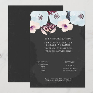 Watercolor Blue Flowers on Chalkboard Wedding Invitation