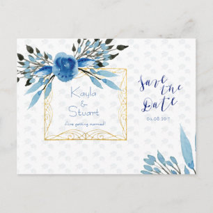Watercolor Blue Flowers Save The Date Wedding Announcement Postcard