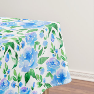 Watercolor blue flowers tablecloth