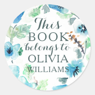 Watercolor Blue Flowers This Book Belongs Stickers