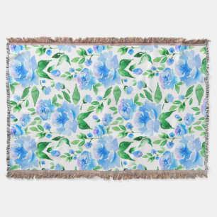 Watercolor blue flowers throw blanket