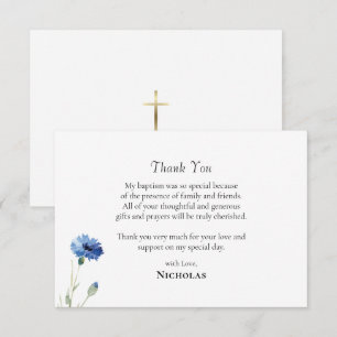 Watercolor Blue Flowers Vine Orthodox Baptism Thank You Card