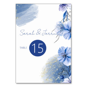 Watercolor Blue Flowers Wedding Table Number