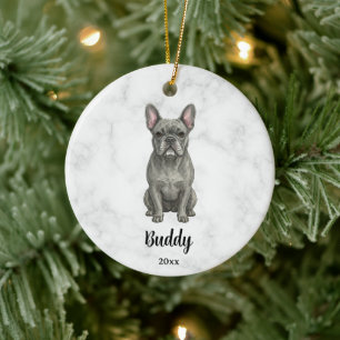 Watercolor Blue French Bulldog Name Dog Memorial Ceramic Tree Decoration