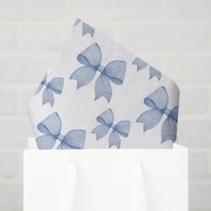 Watercolor Blue Gingham Bow Tissue Paper