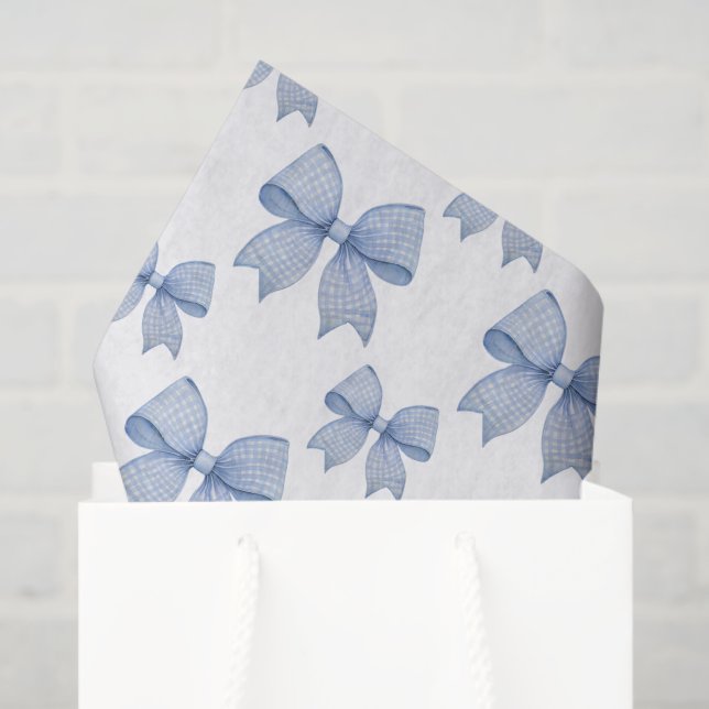 Watercolor Blue Gingham Bow Tissue Paper (Gift Bag)
