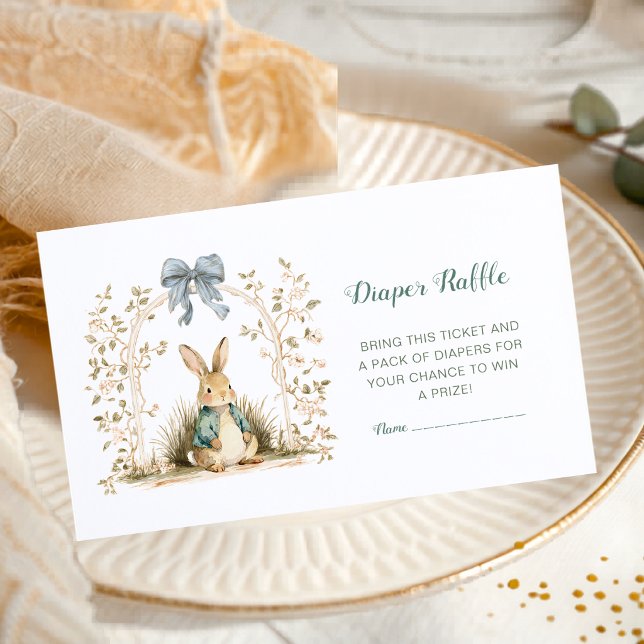 Watercolor Blue Gingham Bunny Diaper Raffle  Enclosure Card (Creator Uploaded)