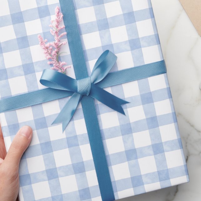 Watercolor Blue Gingham Wrapping Paper (Creator Uploaded)