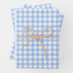 Watercolor Blue Gingham Wrapping Paper Sheet