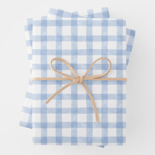 Watercolor Blue Gingham Wrapping Paper Sheet