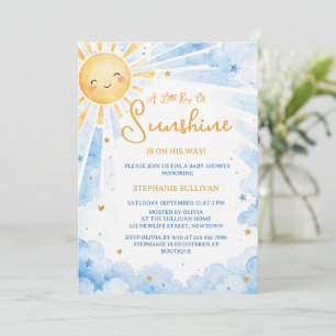Watercolor Blue & Gold Baby Boy Baby Shower Invitation