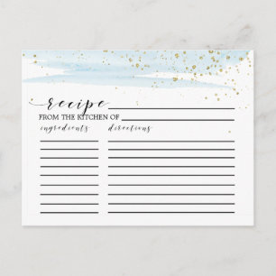 Watercolor Blue & Gold Bridal Shower Recipe Cards