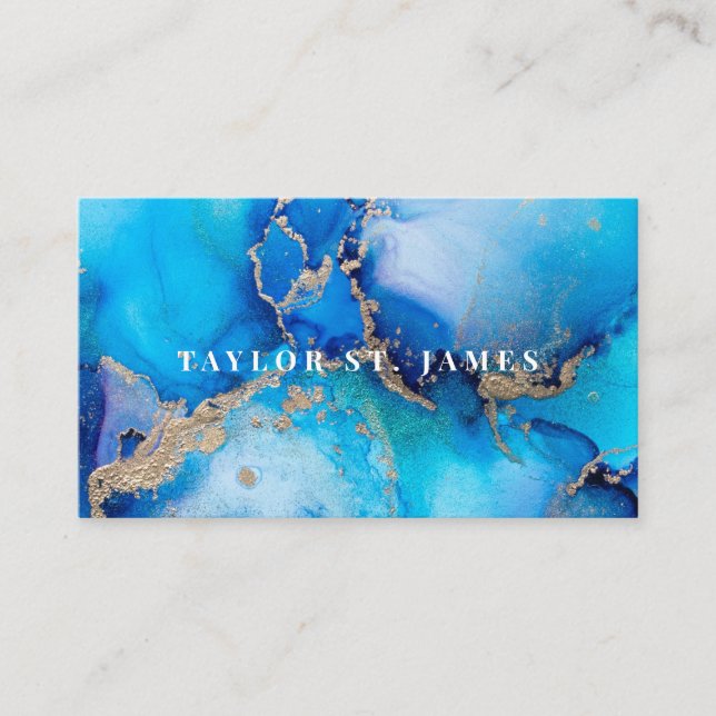 Watercolor Blue Gold  Business Card (Front)