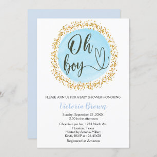 Watercolor Blue Gold Confetti Baby Shower Oh boy Invitation