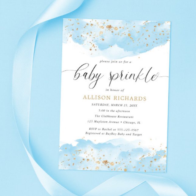 Watercolor blue gold glitter boy baby sprinkle invitation (Creator Uploaded)