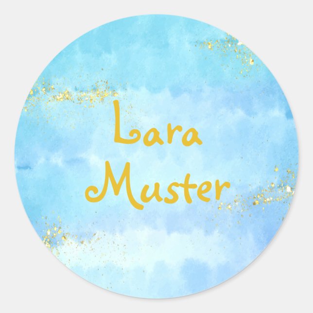 Watercolor - blue - Gold glitter Classic Round Sticker (Front)