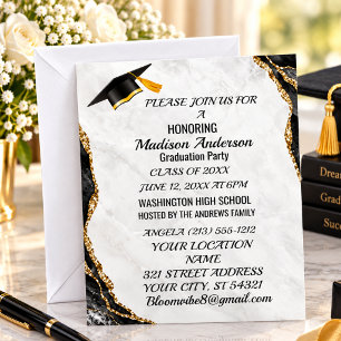 Watercolor Blue Gold Marble Agate Graduation Party Card