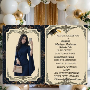 Watercolor Blue Gold Marble Agate Graduation Party Foil Card