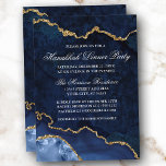 Watercolor Blue Gold Marble Geode Hanukkah Dinner Invitation<br><div class="desc">Modern Elegant Watercolor Winter Blue and Gold Marble Agate Geode Hanukkah Dinner Party Invitation Card</div>