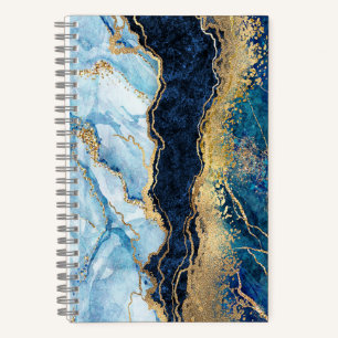 Watercolor Blue Gold Marble Notebook