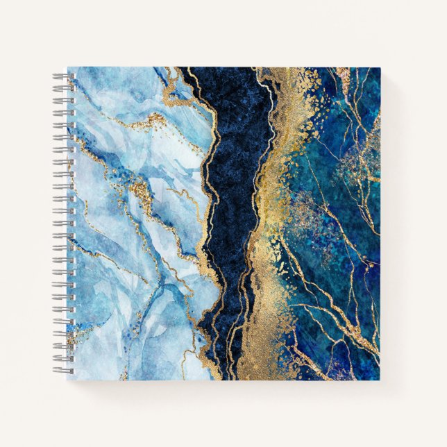 Watercolor Blue Gold Marble      Notebook (Front)