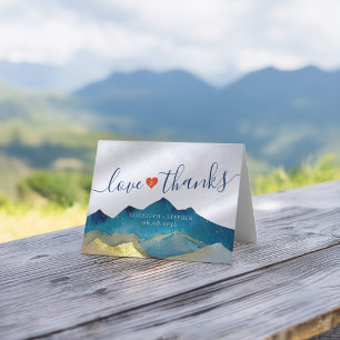 Watercolor Blue & Gold Mountains Wedding Thank You