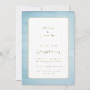 Watercolor Blue & Gold Rehearsal Dinner Invitation
