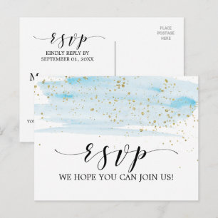 Watercolor Blue & Gold Song Request RSVP Postcard