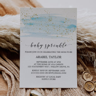 Watercolor Blue & Gold Sparkle Baby Sprinkle Invitation