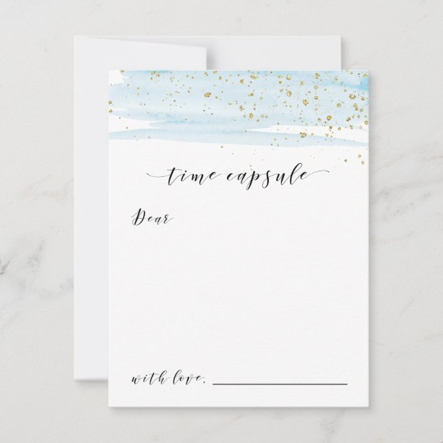 Watercolor Blue & Gold Sparkle Time Capsule Cards (Front)