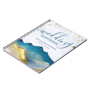 Watercolor Blue Golden Mountain Wedding Guestbook  Notebook