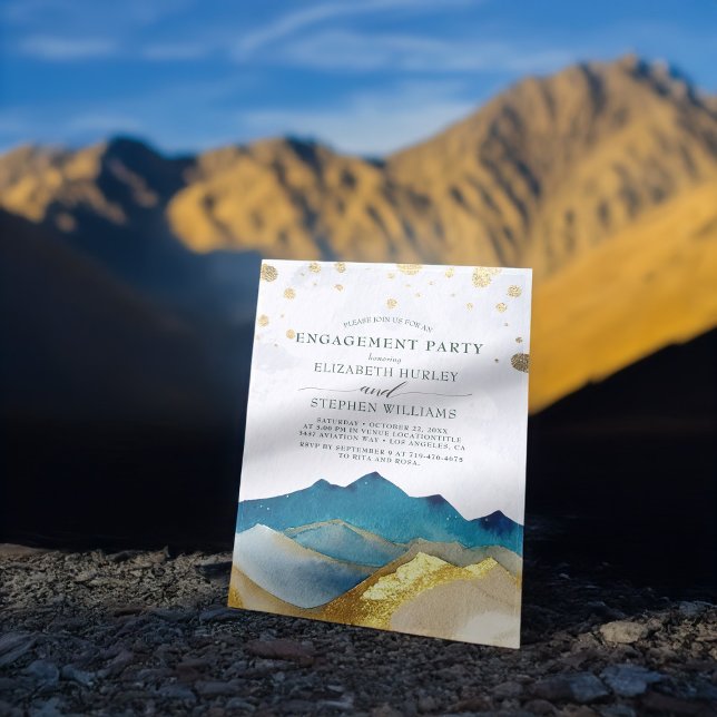 Watercolor Blue Golden Mountains Engagement Party  Invitation (Creator Uploaded)