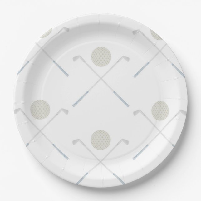 Watercolor Blue Golf Birthday Party Paper Plates (Front)