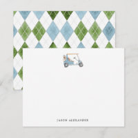 Watercolor Blue golf cart Golfer