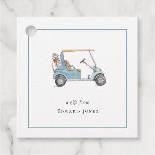 Watercolor Blue Golf Cart Golfers  Favour Tags
