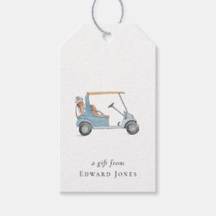 Watercolor Blue Golf Cart Golfers  Gift Tags